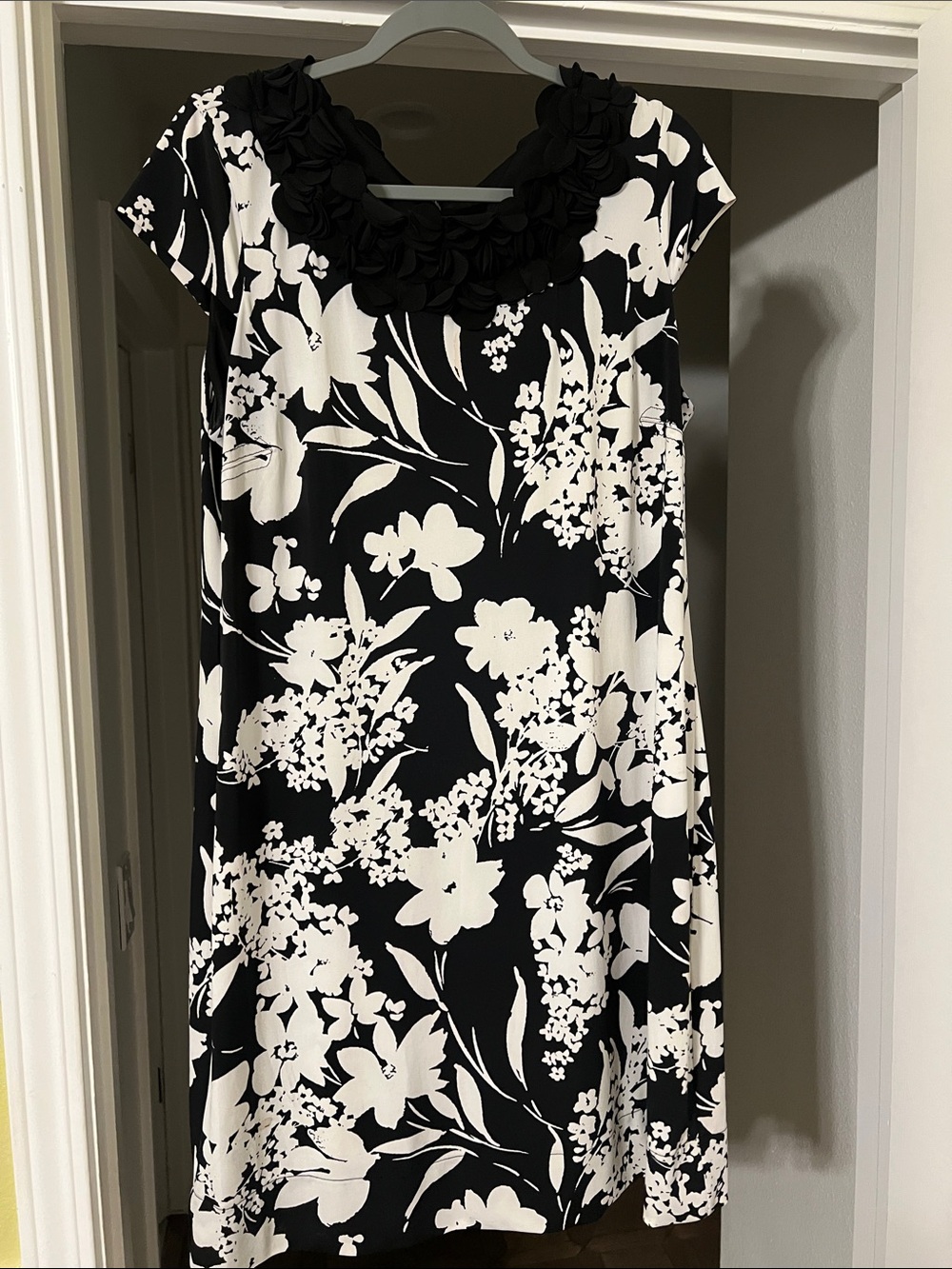 Alfani Black and White Floral Midi Dress with Petal Neckline